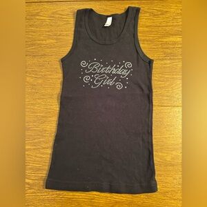 Girls Custom Made Rhinestone Happy Birthday Black Rib Tank Top Size Youth 12 EUC